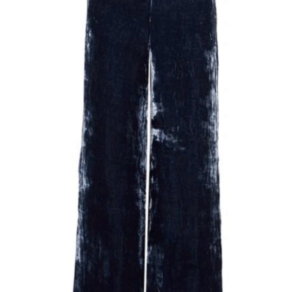 STAUD Margaux Velvet Wide-Leg Pants in Navy - Picture 1 of 9